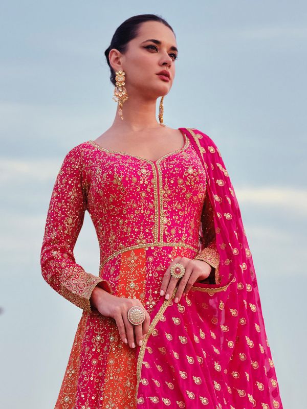 Rani Pink Zardozi Embroidered Georgette Salwar Suit In Anarkali Style