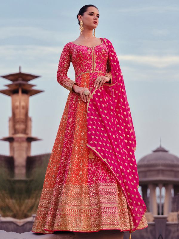 Rani Pink Zardozi Embroidered Georgette Salwar Suit In Anarkali Style