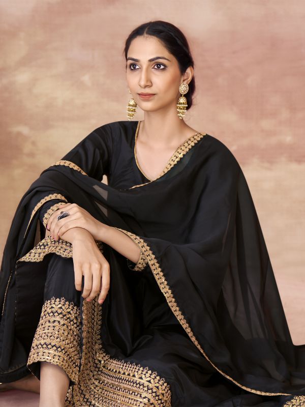 Black Zari Work Enhanced Georgette Salwar Suit In Anarkali Style