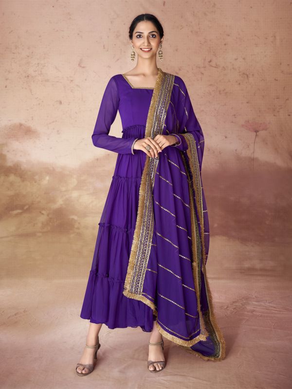 Violet Purple Anarkali Style Salwar Suit In Georgette