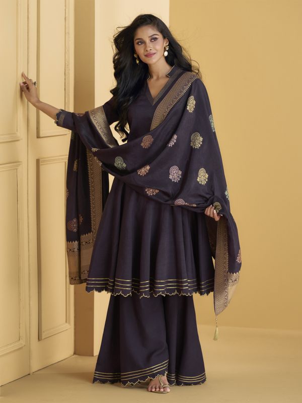 Black Sharara Style Salwar Suit In Silk