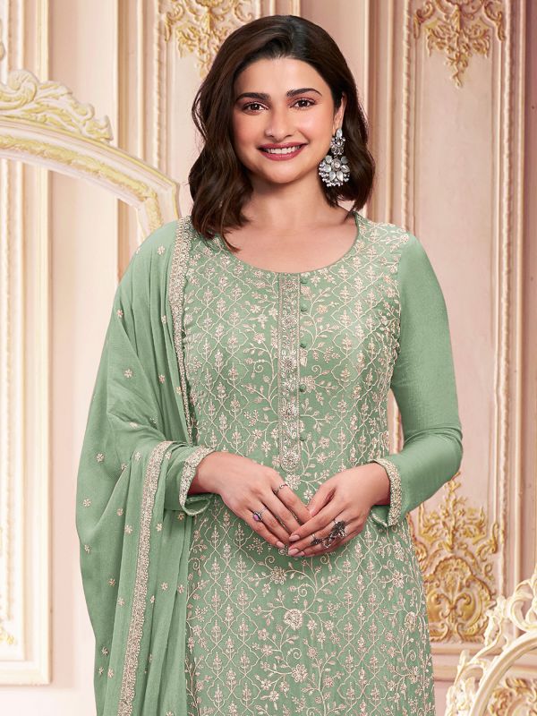 Pista Green Pant Style Salwar Suit In Georgette