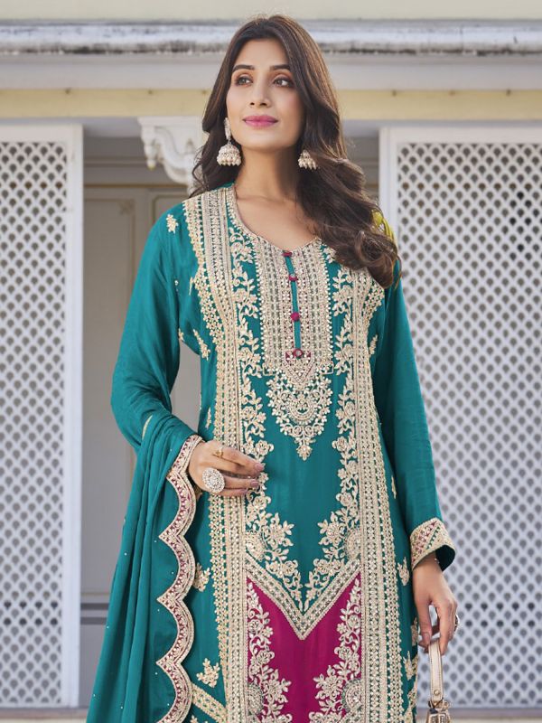 Rama Green Stone Work Salwar Kameez In Silk