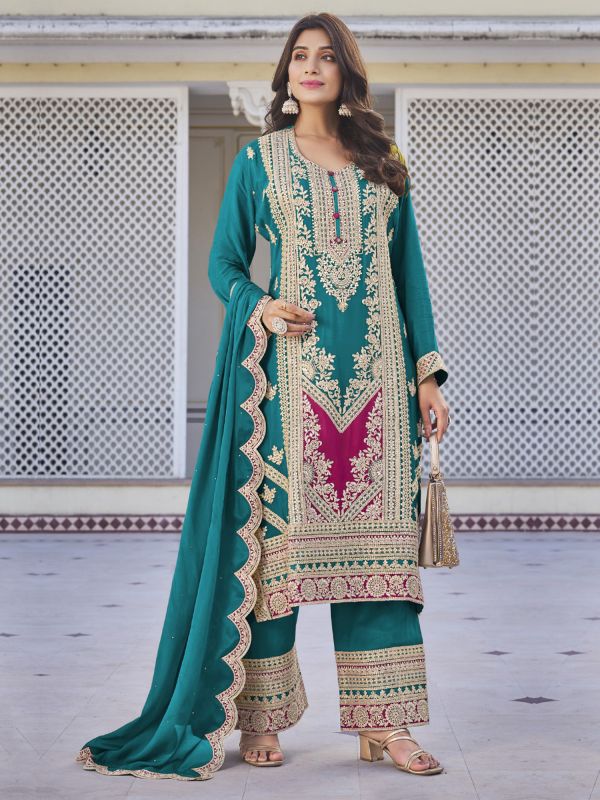 Rama Green Stone Work Salwar Kameez In Silk