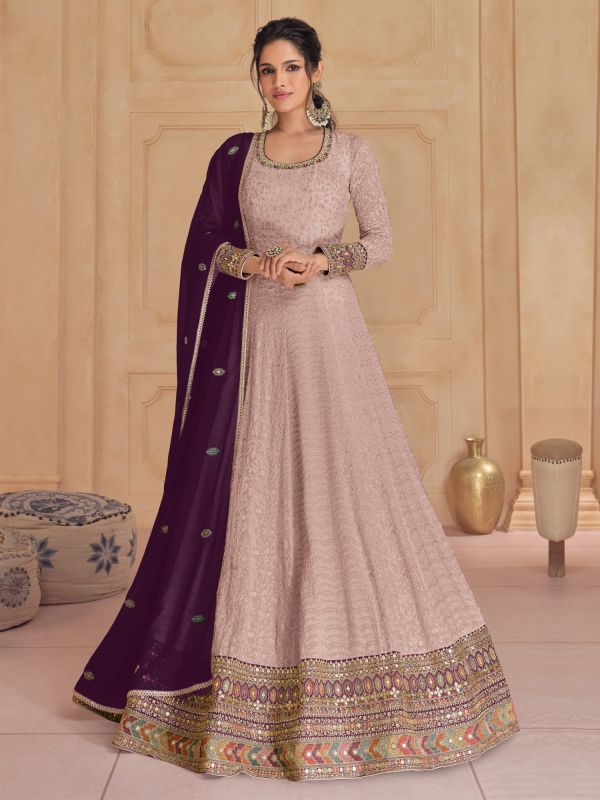 Dusty Pink Anarkali Suit With Full Sleeves