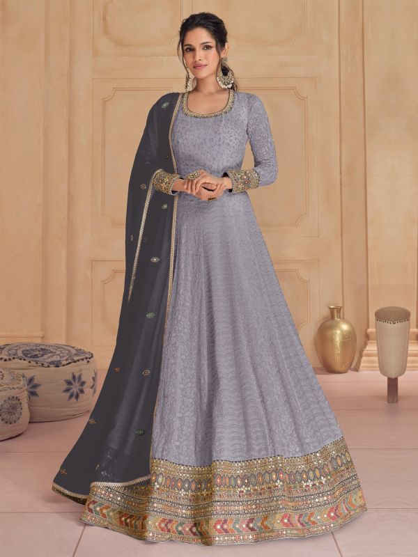 Stone Blue Georgette Anarkali Suit With Dupatta