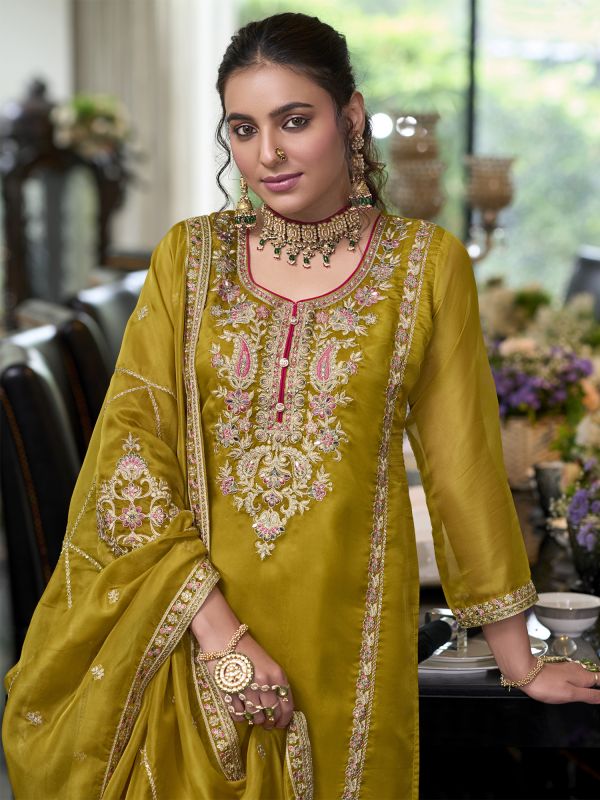 Flaxen Yellow Wedding Pant Style Salwar Suit