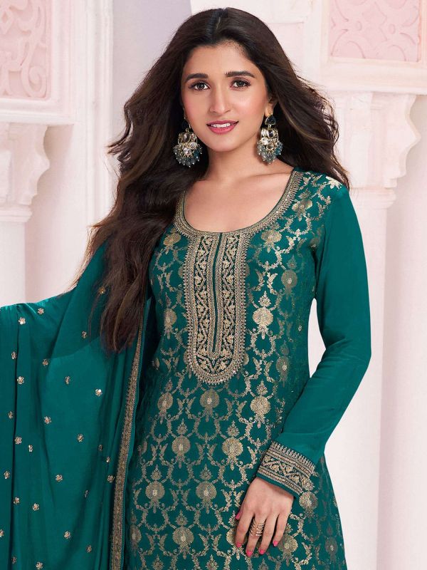 Green Pant Style Salwar Suit With Dupatta