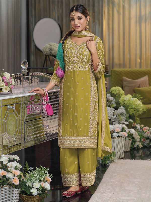 Green Readymade Palazzo Suit With Dupatta