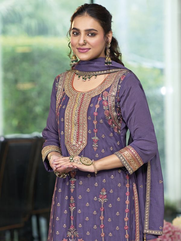 Purple Festive Wear Palazzo Style Salwar Kameez