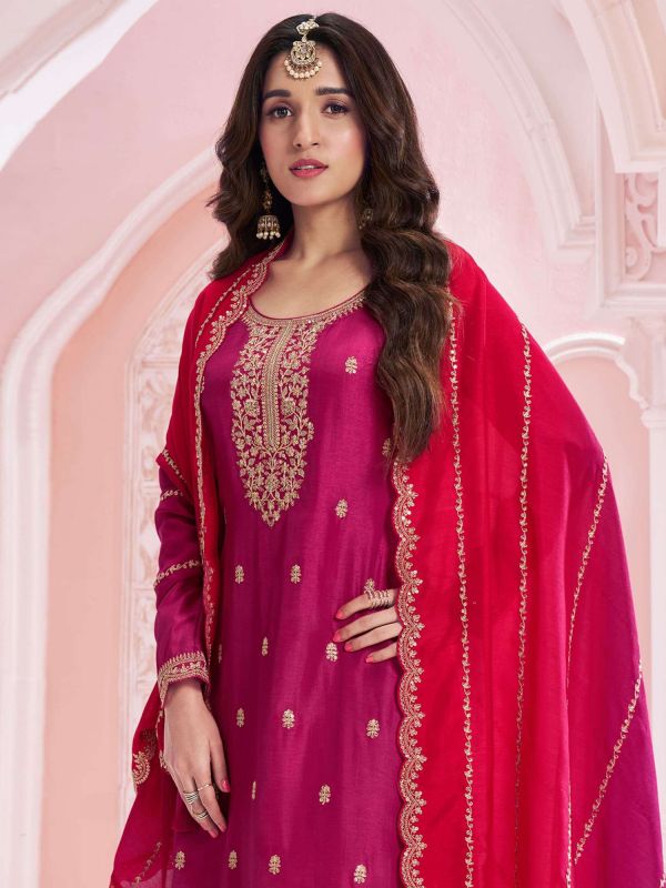 Rani Pink Casual Wear Palazzo Style Suit Set