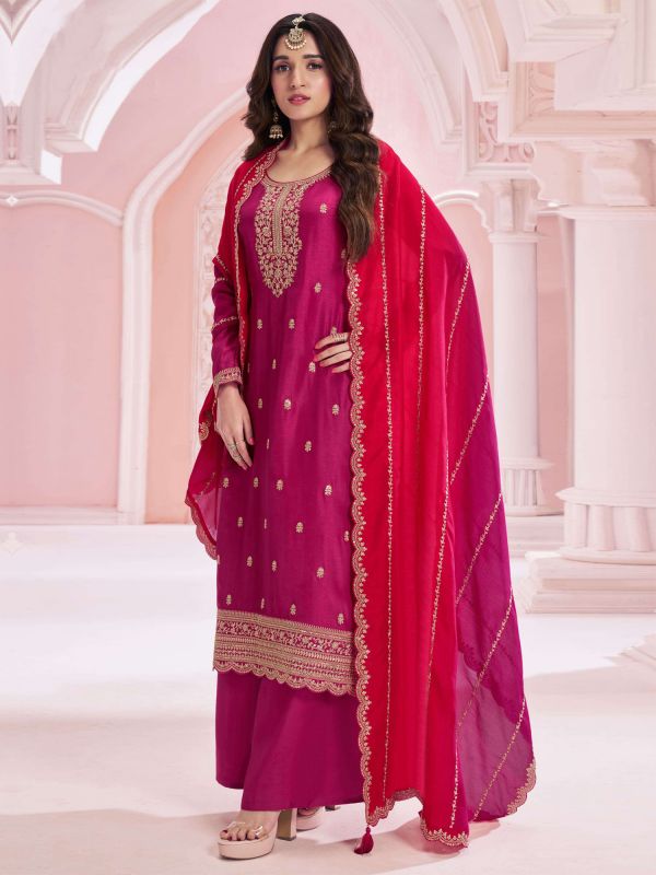 Rani Pink Casual Wear Palazzo Style Suit Set