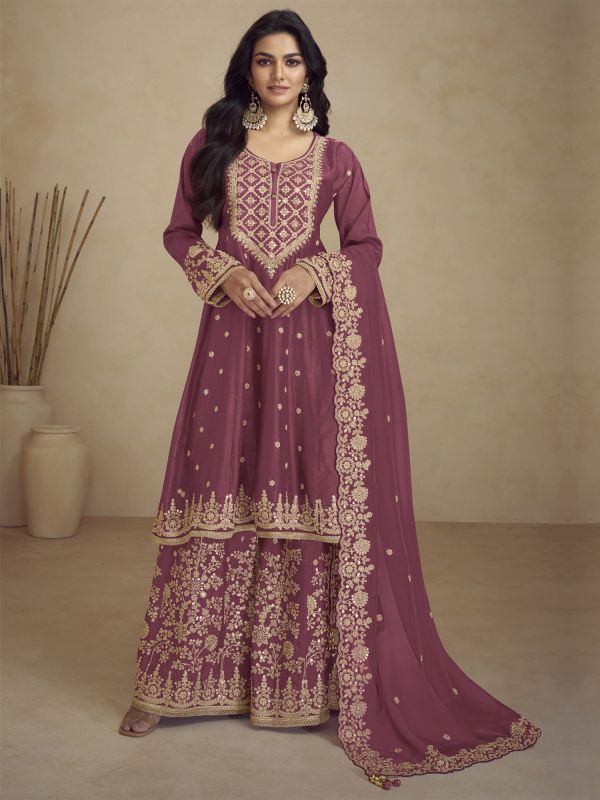 Mauve Pink Salwar Suit With Flare Style Kameez