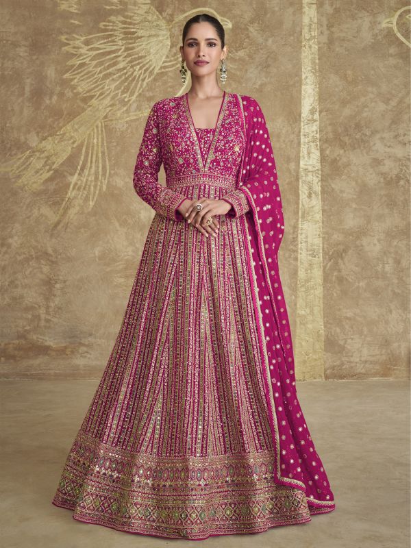 Magenta Zari Augmented Salwar Kameez With Full Sleeves