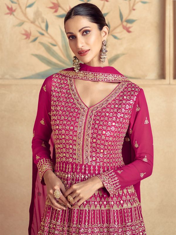 Pink Party Wear Salwar Kameez In Anarkali Style