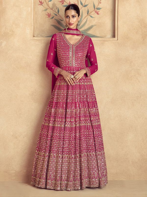 Pink Party Wear Salwar Kameez In Anarkali Style