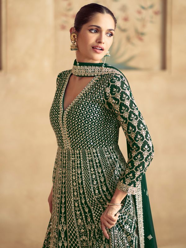 Dark Green Heavy Zari Embellished Salwar Suit