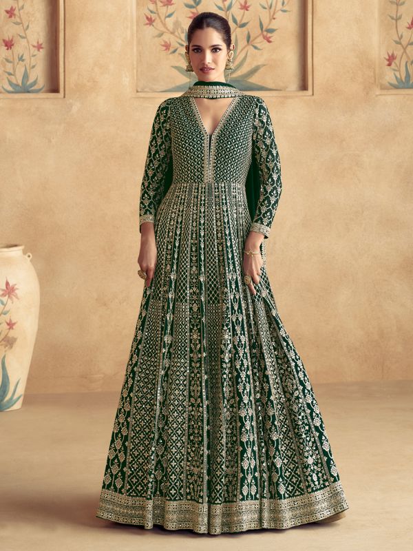 Dark Green Heavy Zari Embellished Salwar Suit