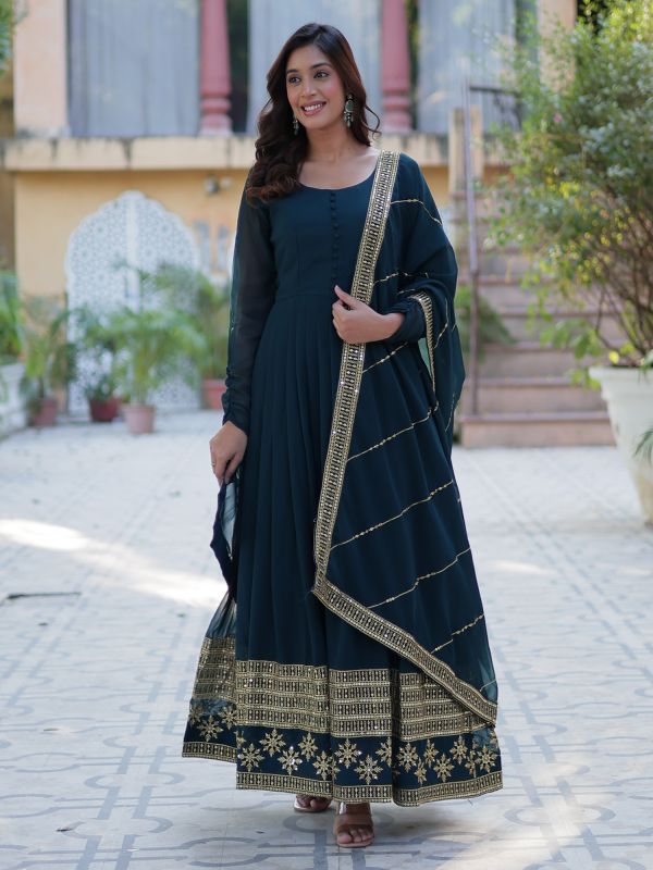 Navy Blue Zari Augmented Readymade Salwar Suit