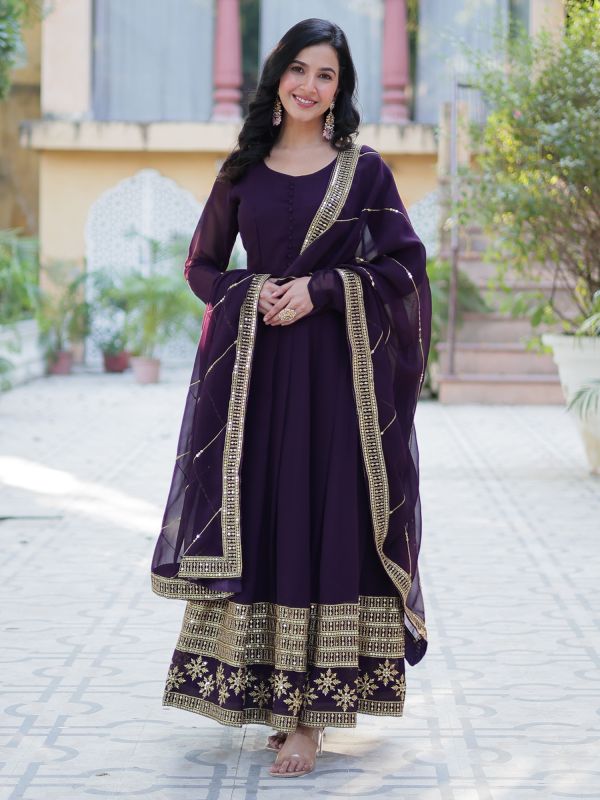 Midnight Purple Salwar Kameez In Anarkali Style