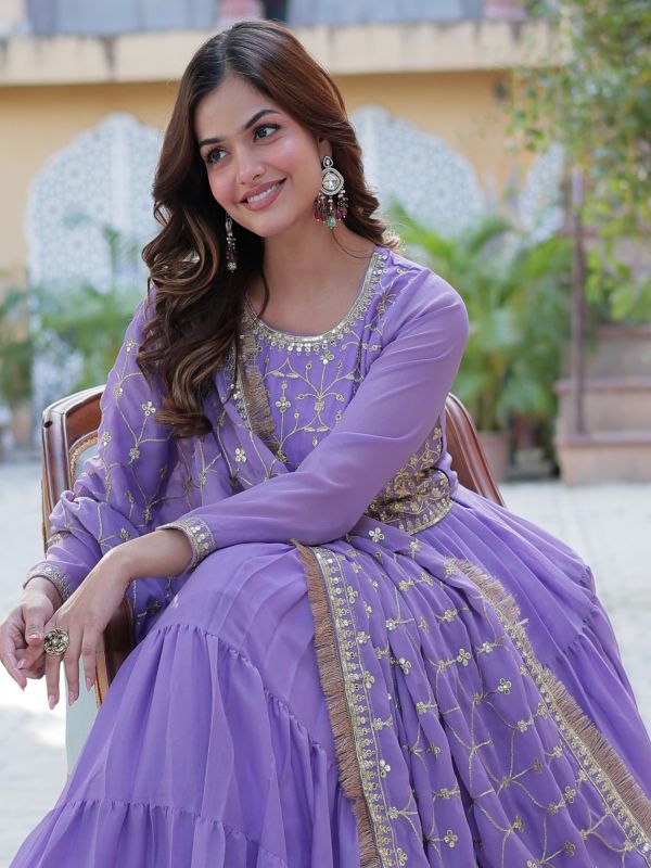 Lovender Purple Salwar Kameez In Anarkali Style