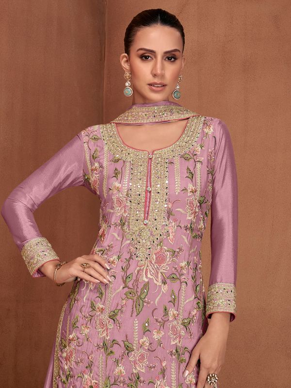 Pink Festive Wear Palazzo Style Salwar Kameez