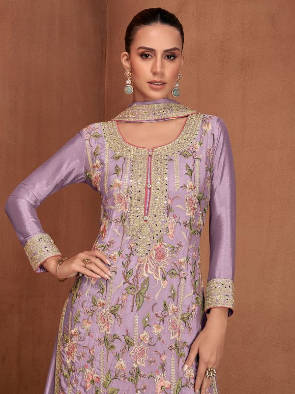 Lilac Stone Embroidered Salwar Kameez With Dupatta