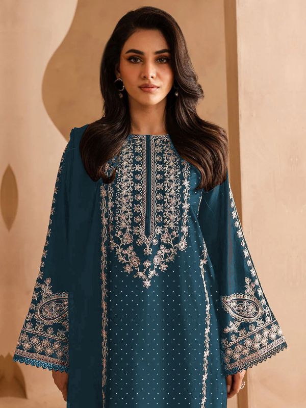 Teal Blue Pakistani Salwar Suit In Georgette