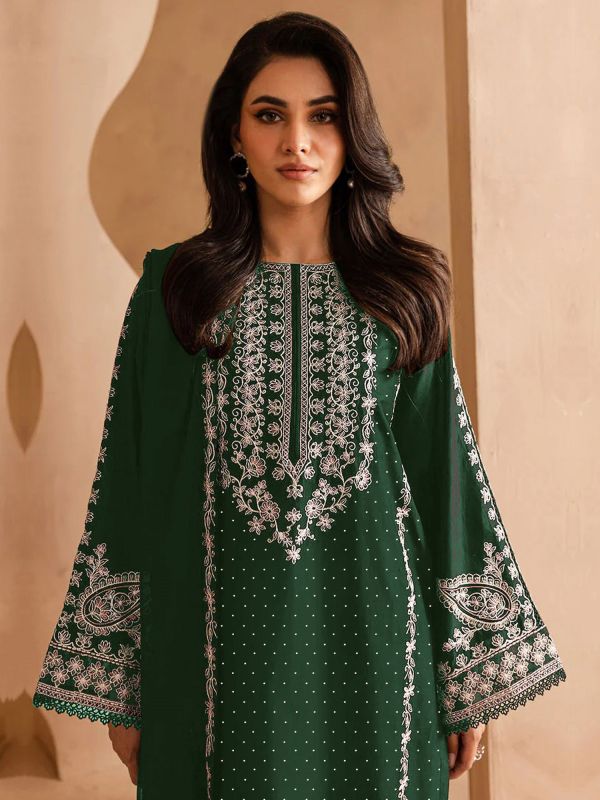 Green Straight Cut Salwar Suit In Pant Style