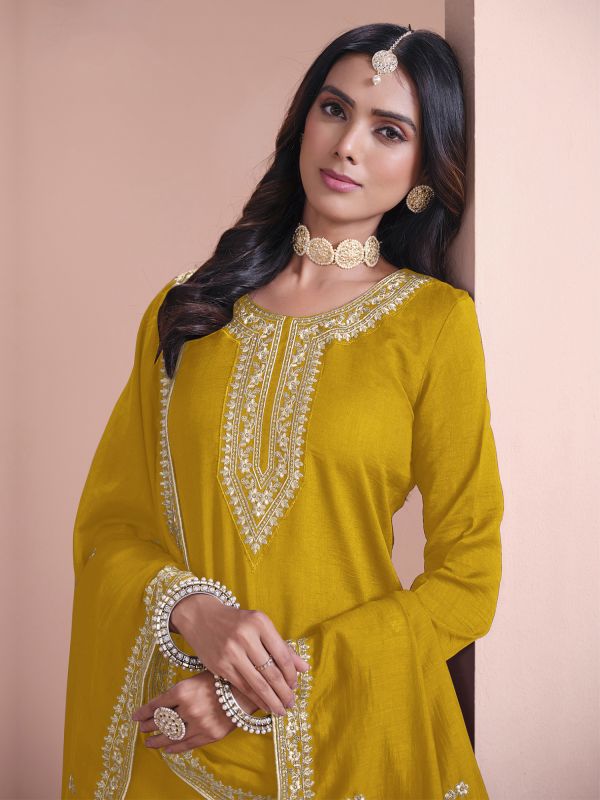 Yellow Festive Wear Sharara Style Salwar Kameez