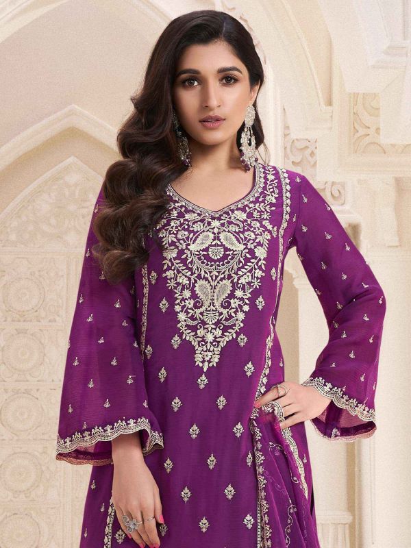 Purple Casual Wear Salwar Kameez In Chiffon