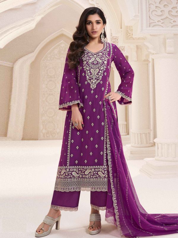 Purple Casual Wear Salwar Kameez In Chiffon