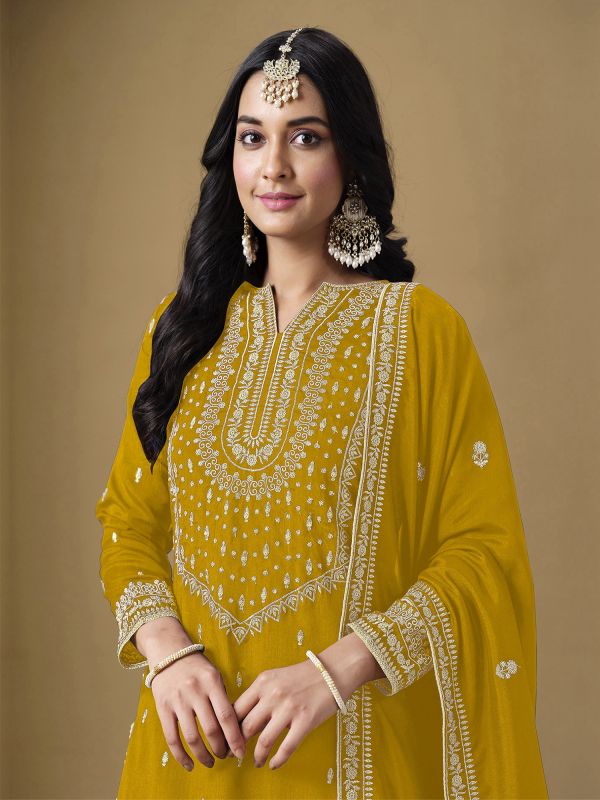 Yellow Sequins Enhanced Sharara Style Suit