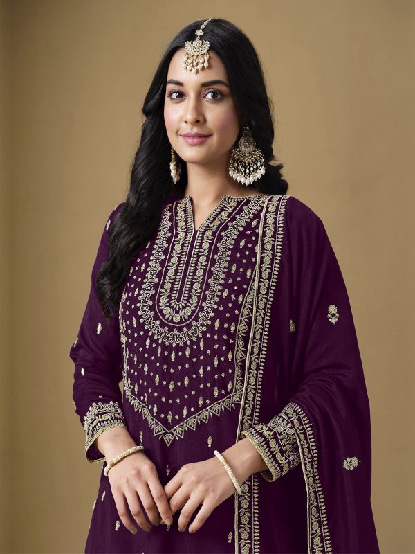 Deep Purple Casual Sharara Suit In Sequins Work