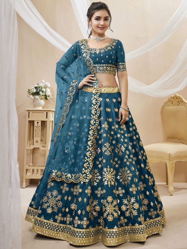 Blue Gota Embroidered Lehenga Choli In Silk