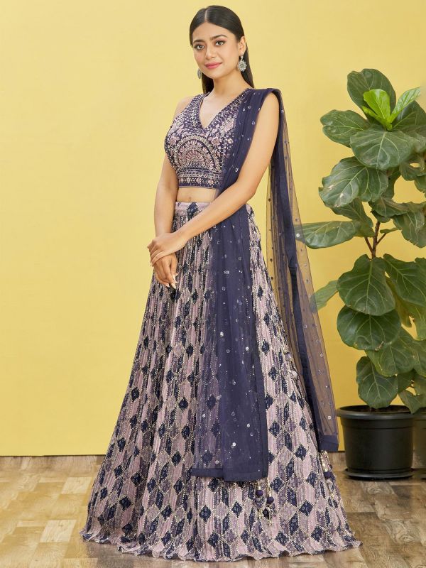Blue Festive Lehenga With Embroidered Blouse