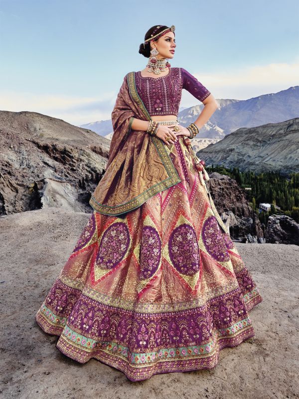 Buy Online Lehenga Choli Embroidered Banarasi Silk in Red : 239854 -