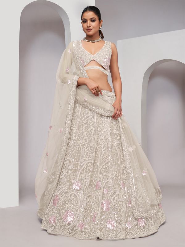 Off White Sequins Work Bridesmaid Lehenga Choli