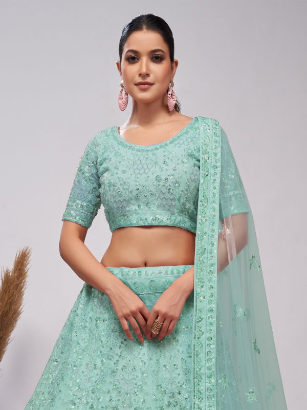 Turquoise Party Wear Lehenga Choli With Dupatta