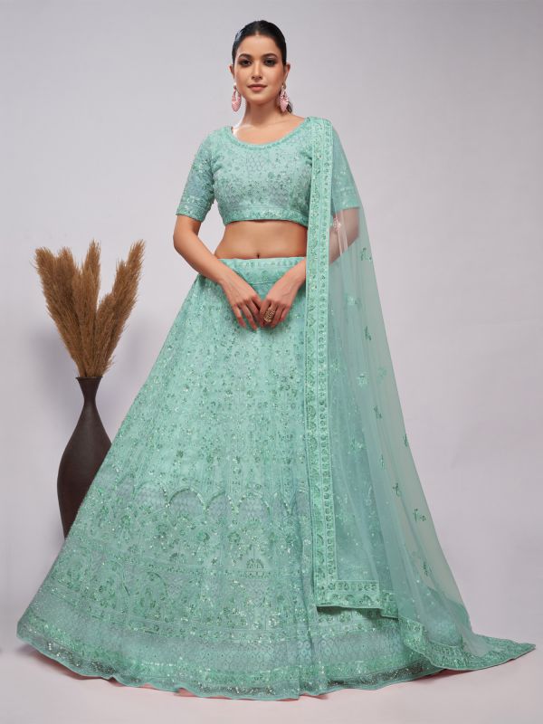 Turquoise Party Wear Lehenga Choli With Dupatta