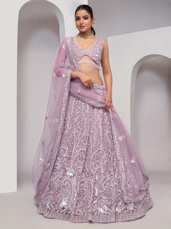 Purple Heavy Thread Embroidered Lehenga Choli