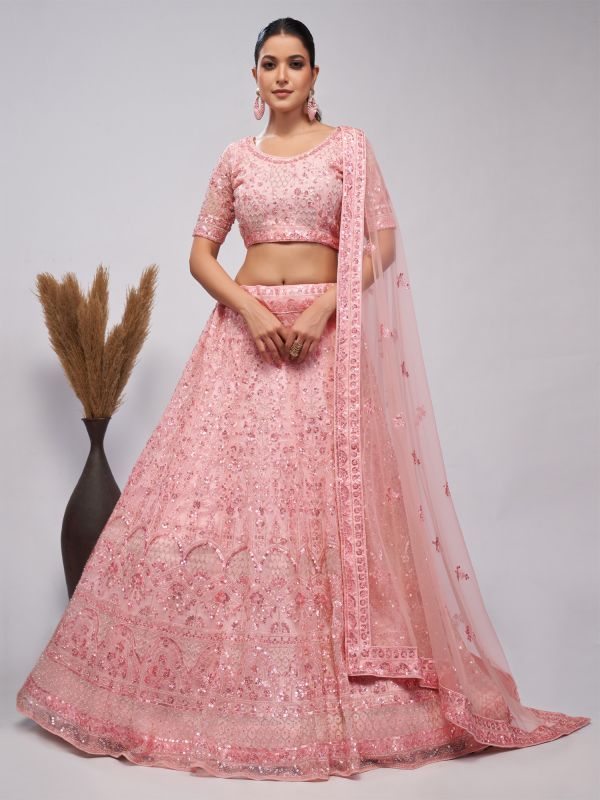 Pink Bridesmaid Lehenga Choli In Thread Work