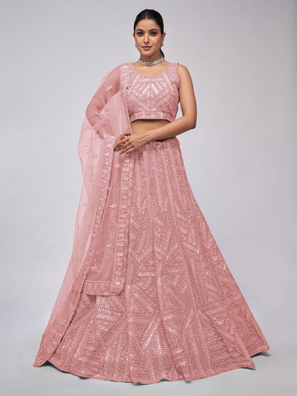 Dusty Pink Sequins Embroidered Lehenga Choli