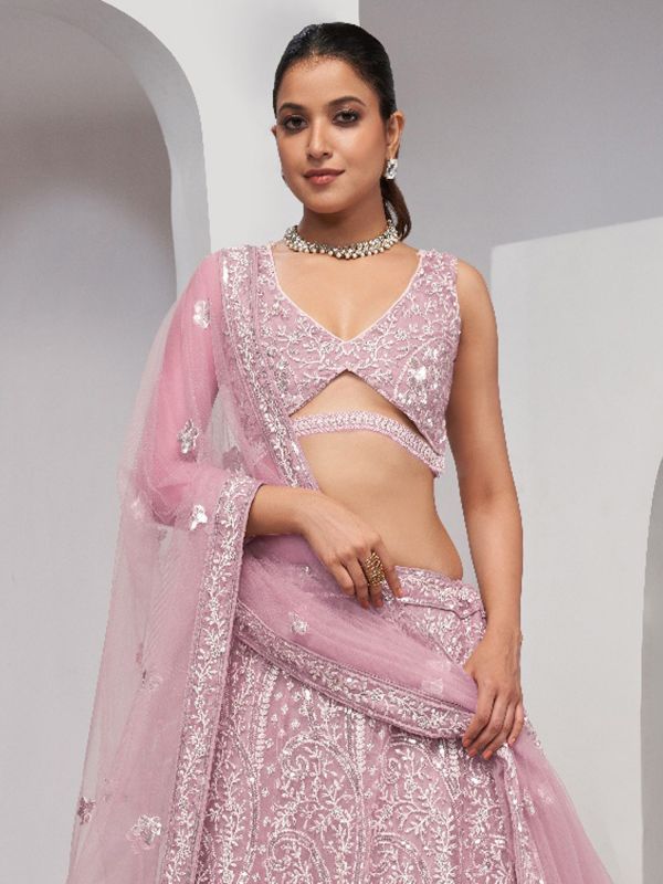 Pink Party Lehenga Choli With Dupatta In Net