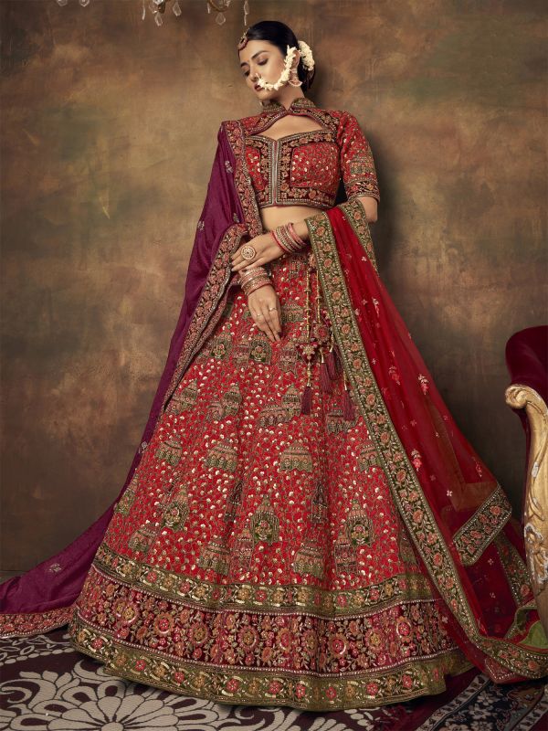 Red Silk Embroidered Bridal Lehenga Choli In Zari Work