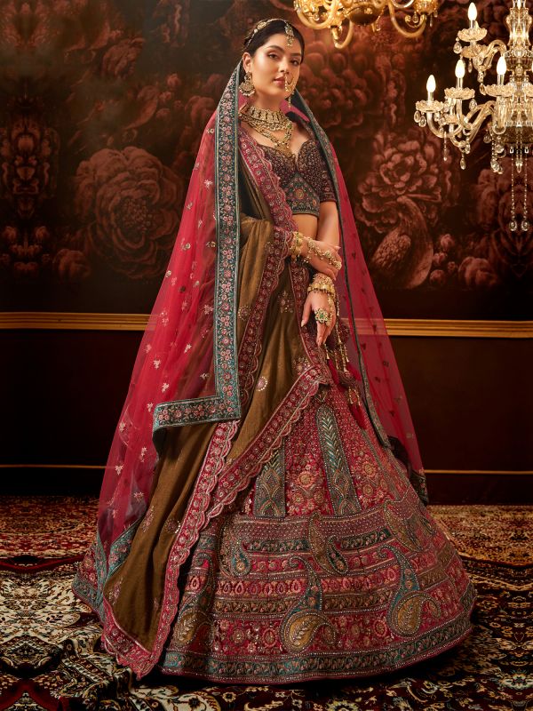 Multicolor Bridal Lehenga Choli In Velvet Stone Embroidery
