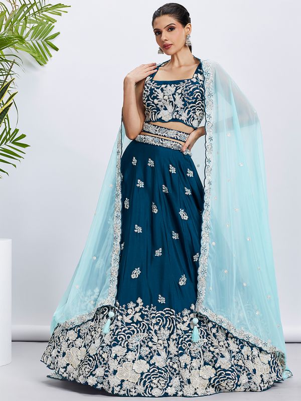 Royal Blue Heavy Embroidered Lehenga Choli In Georgette