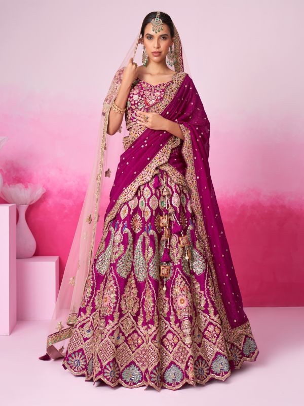 Rani Pink Zari Embellished Bridal Lehenga Choli