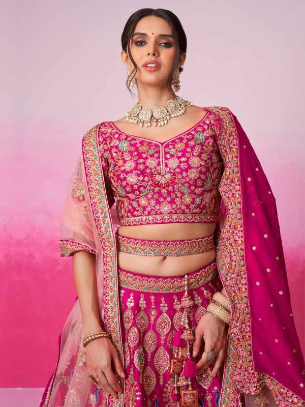 Rani Pink Bridal Lehenga Choli In Heavy Embroidery