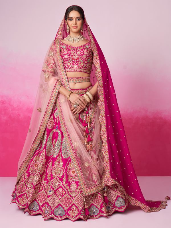 Rani Pink Bridal Lehenga Choli In Heavy Embroidery